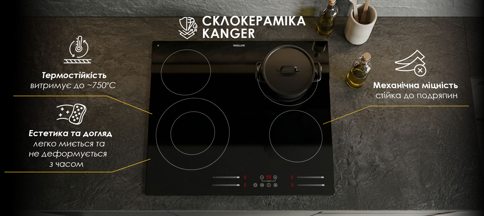 Варильна поверхня WEILOR WHC 655 BLACK зі склокерамікою KANGER